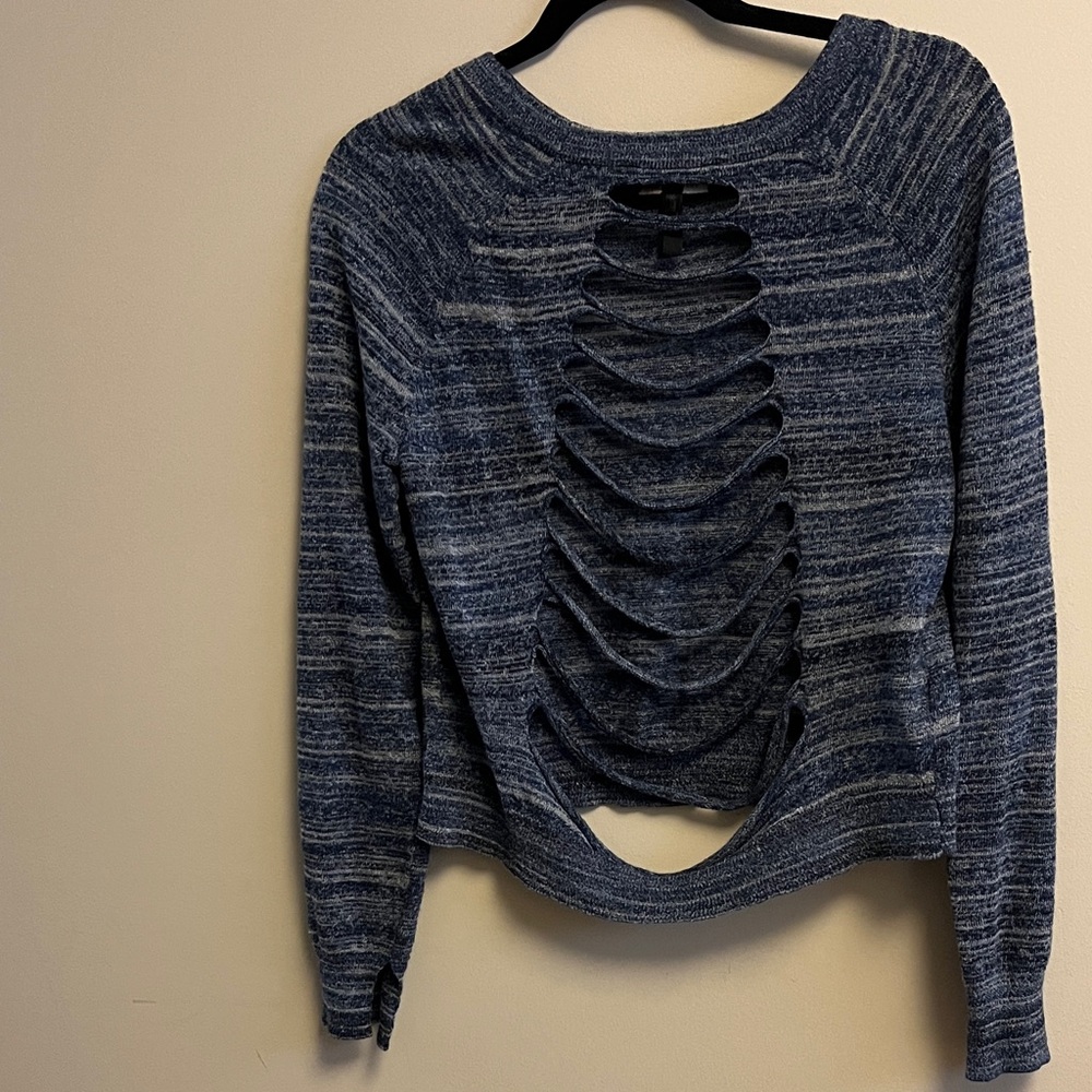 BCBGMaxAzria Blue Long Sleeve Top with Cutout Back